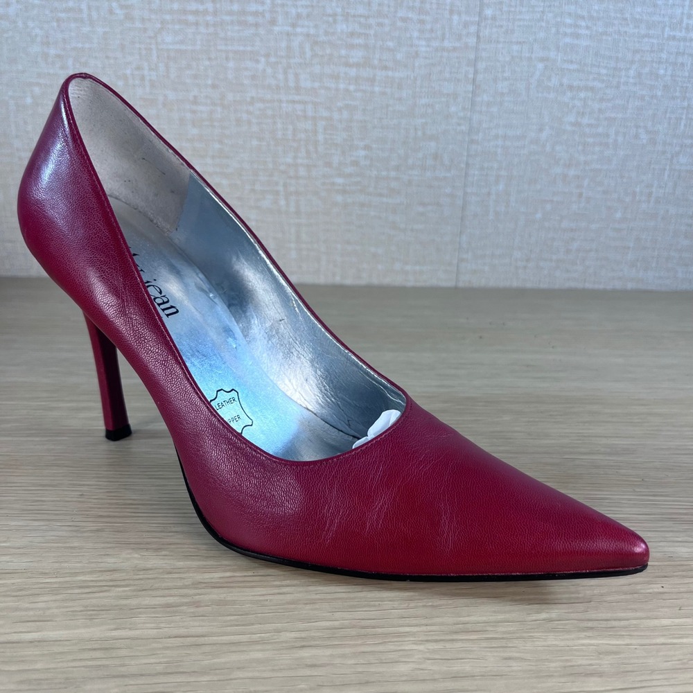 Cathy Jean Brazil Womens Red Leather Pointed Toe Stiletto Heel Pumps Size 7M
